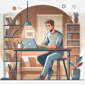 Un utente che scrive al computer in una libreria